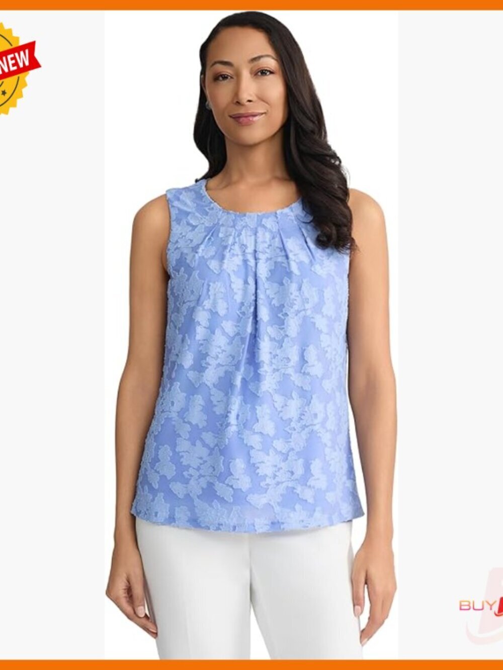 Sleeveless V-Neck Burnout Top, Wrinkle-Resistant Polyester Blend, Workwear